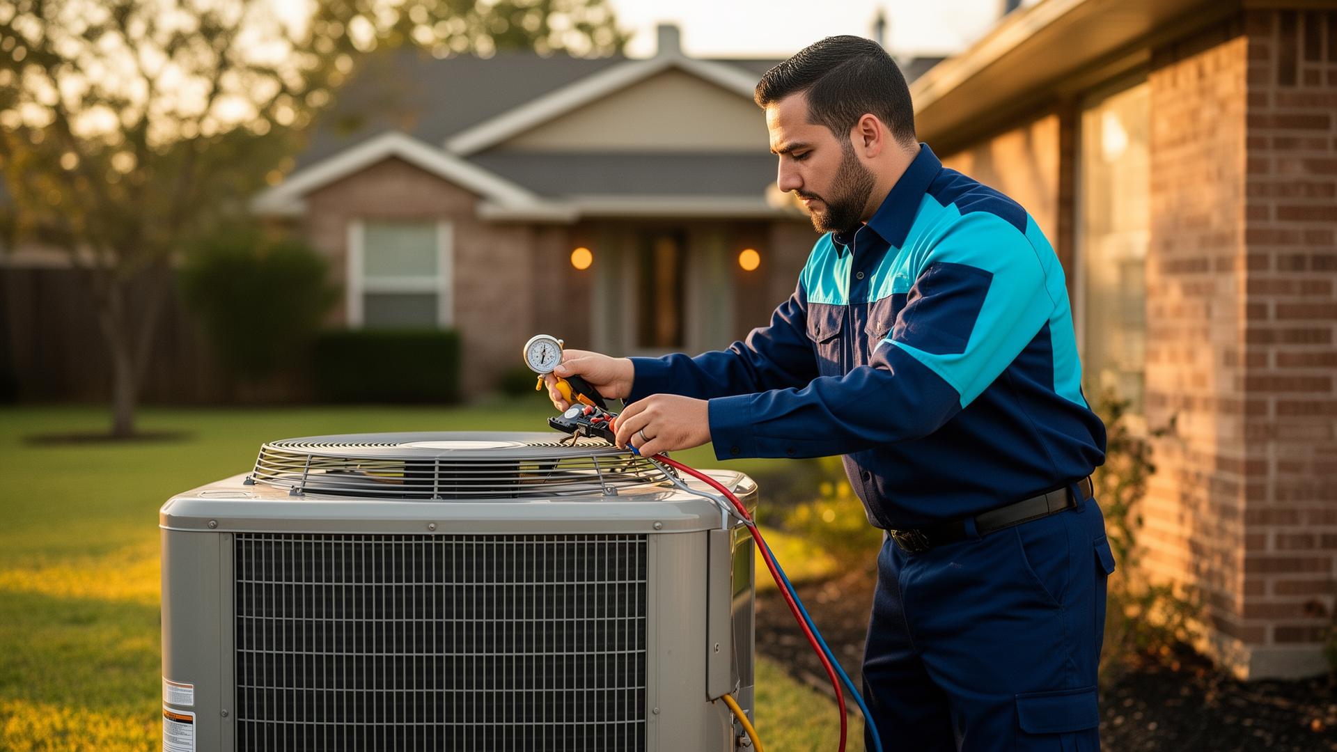 Dallas HVAC technician servicing an air conditioner